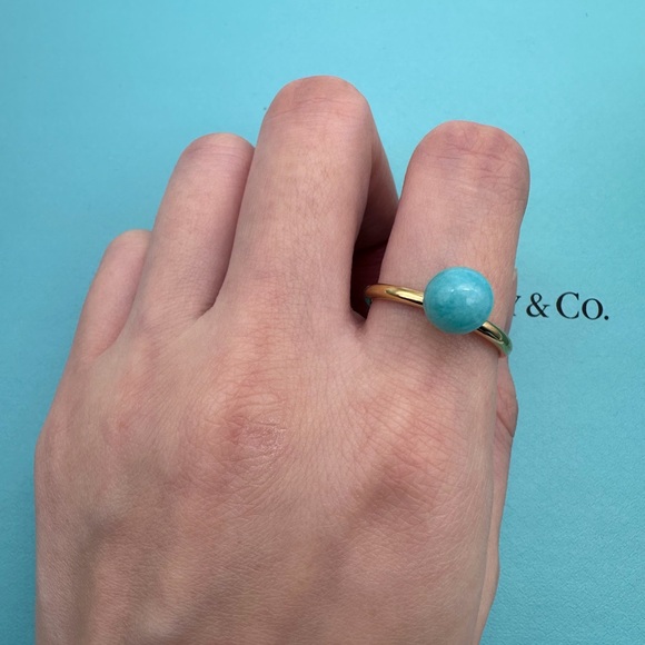 Tiffany & Co. Jewelry - Tiffany & Co. New Size 8 18k Yellow Gold Amazonite 8mm Hardware Ball Ring